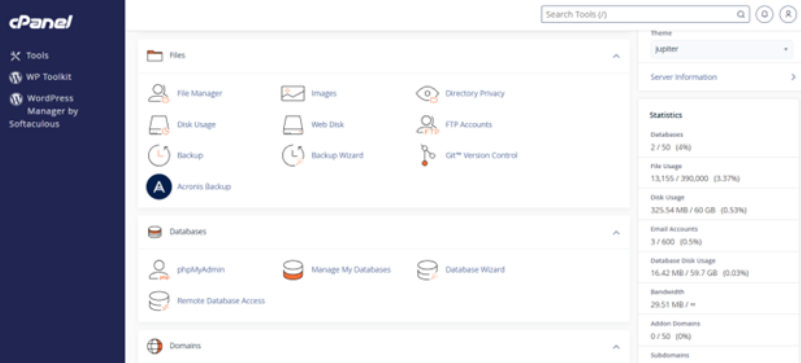 Acronis Backup Module - cPanel Dashboard Screen