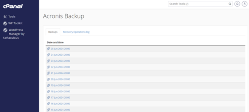 Acronis Backup Module - Acronis Backup File Dates