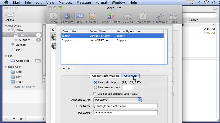 Setup Apple Mail Outgoing Mail Servers - Click Advanced