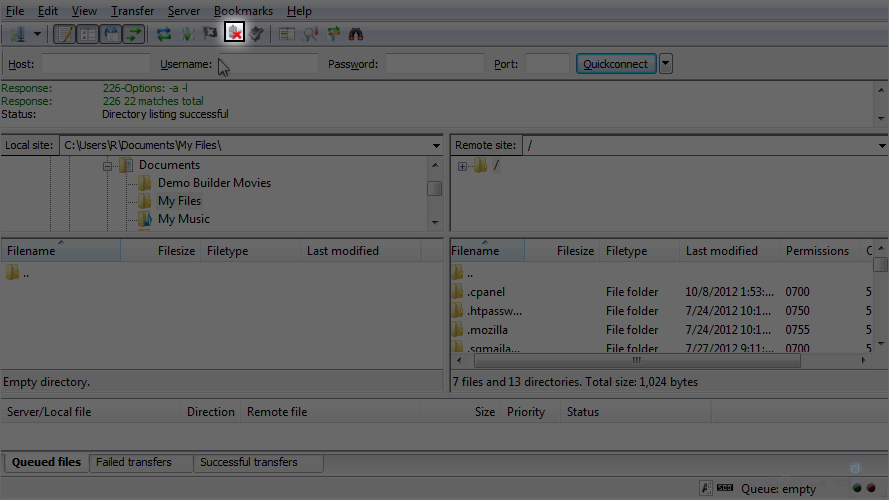 Configure a Site in FileZilla - Disconnect