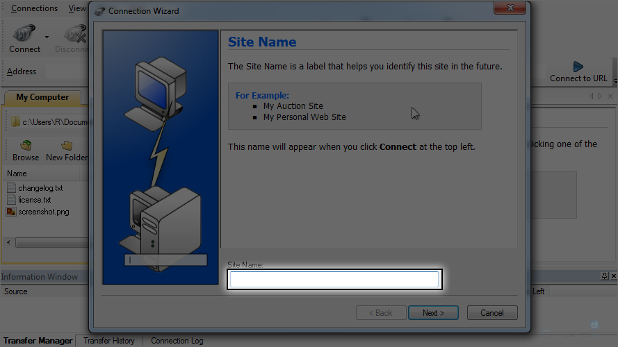 Configure a Site in WS FTP - Enter New Site Name