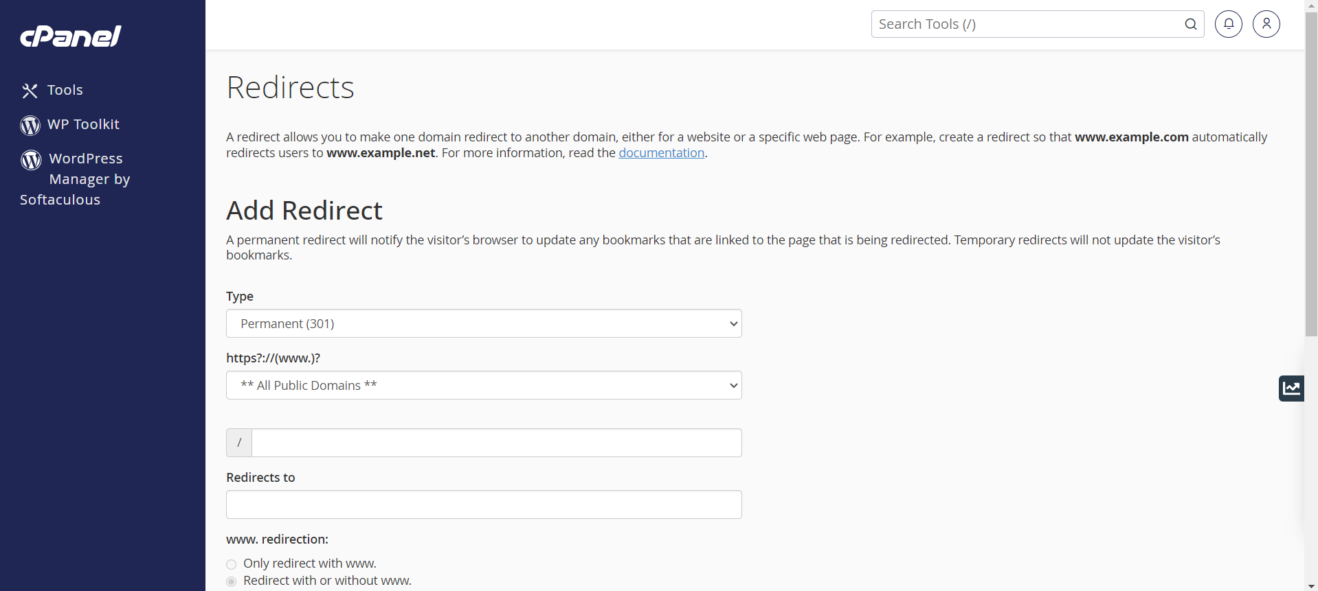 Setup Domain Redirects In cPanel - Add Redirect