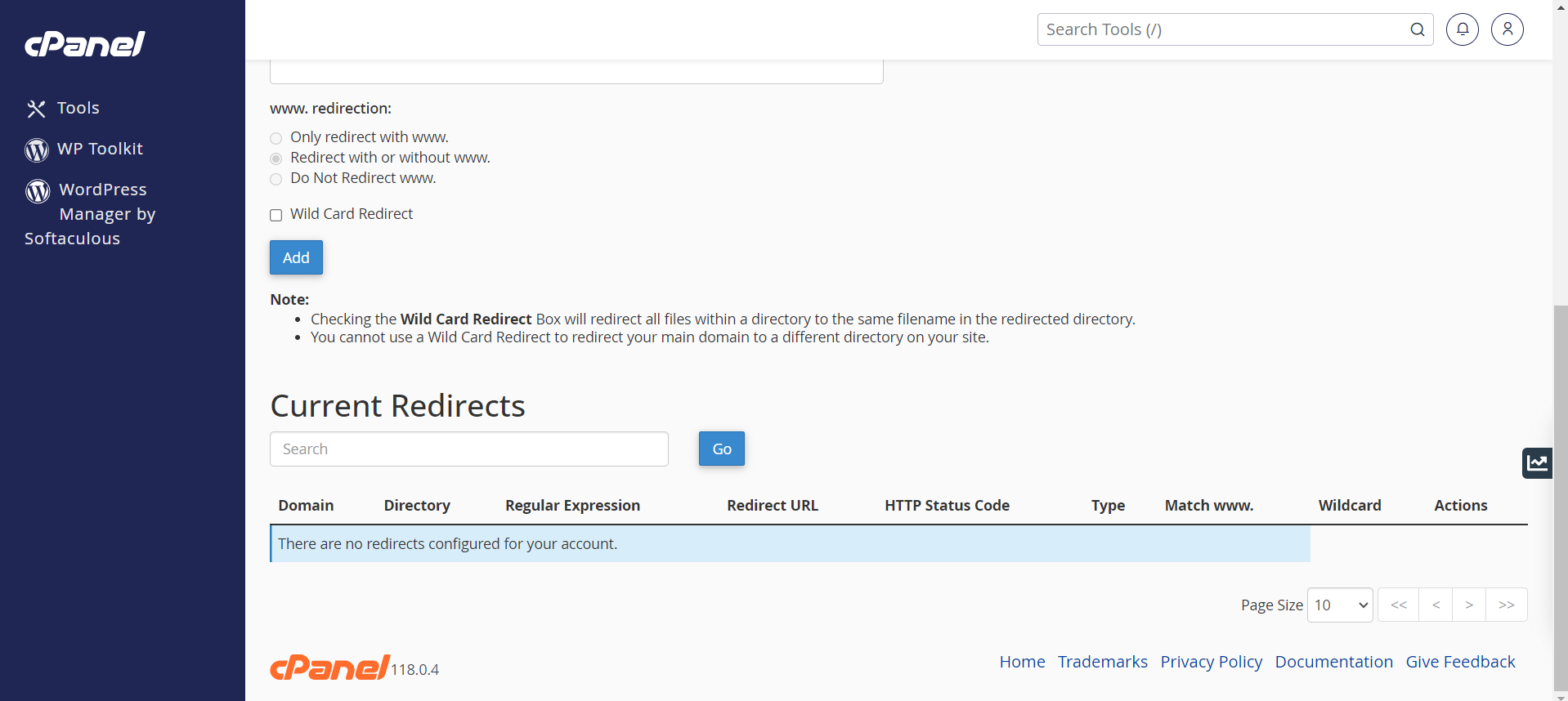 Setup Domain Redirects In cPanel - Current Redirects