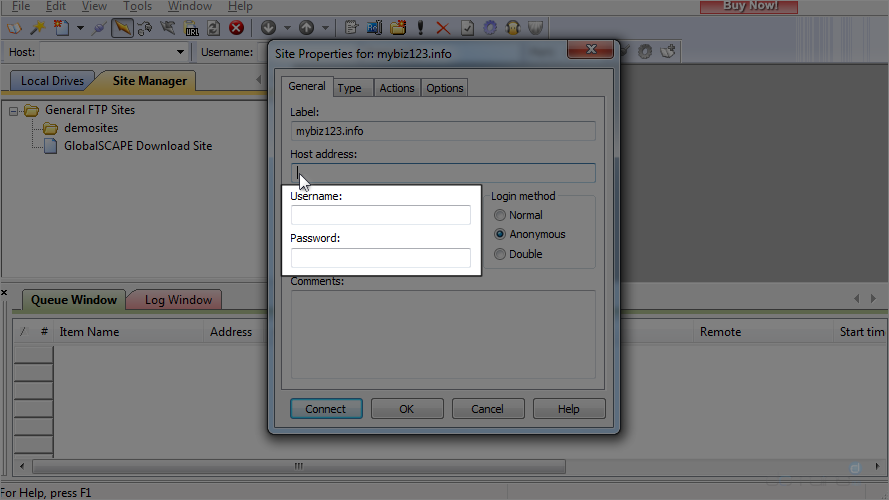 Host Address Username and Password