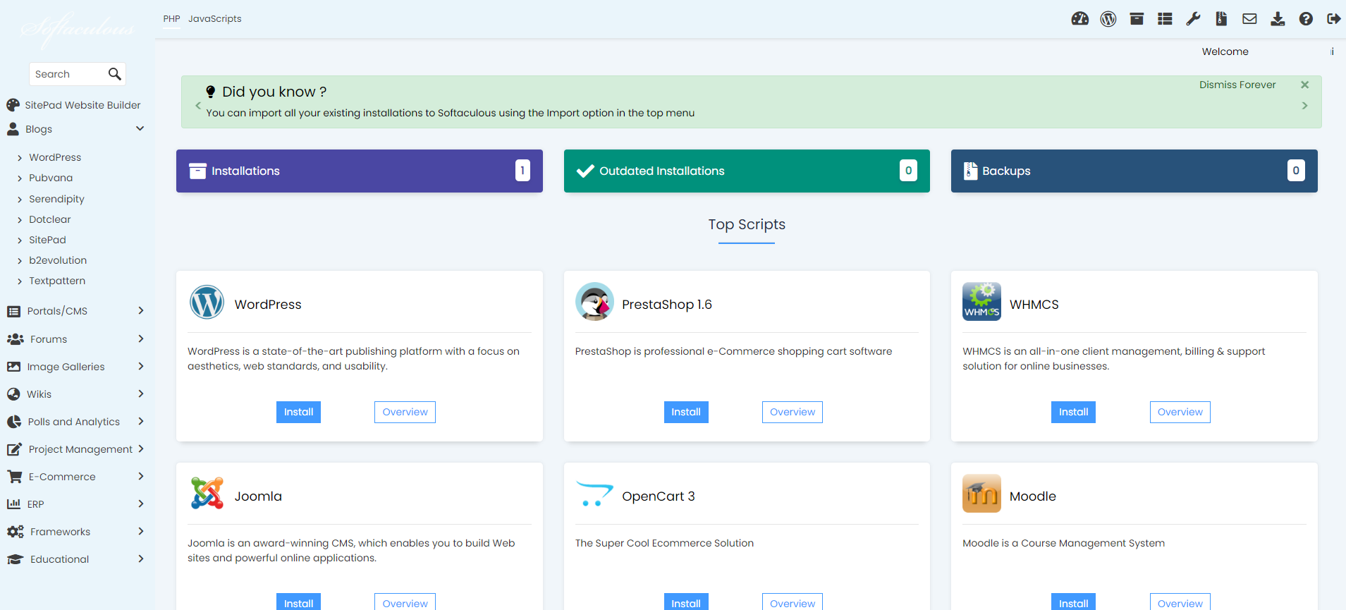 Install SMF From Softaculous - Softaculous Dashboard