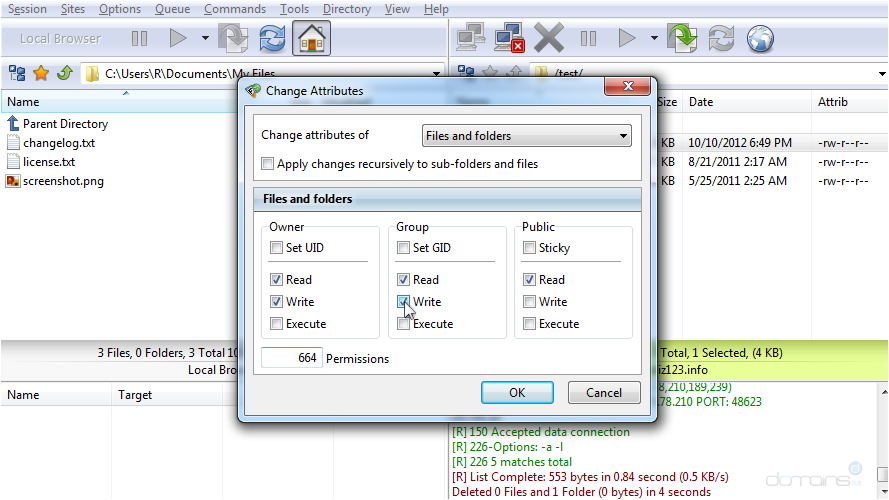 Manage Files in FlashFXP - Change Attributes