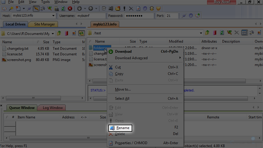 Manage Files In CuteFTP - Rename