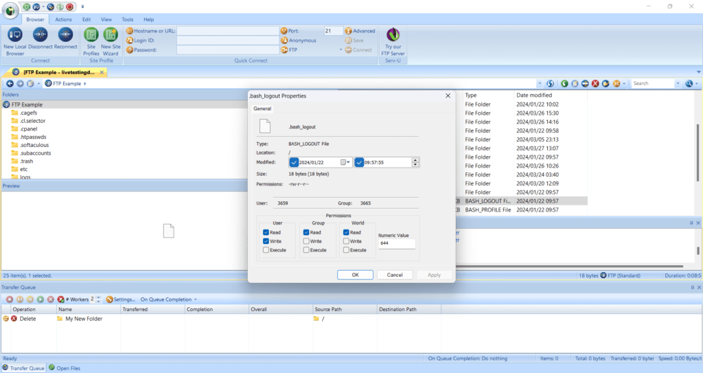 Step 7 - Manage Files in FTP Voyager - Setting the changelog.txt Attributes