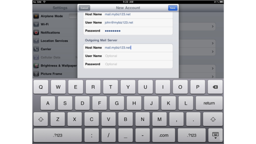 Setup POP Email On An iPad - Outgoing Mail Server Settings