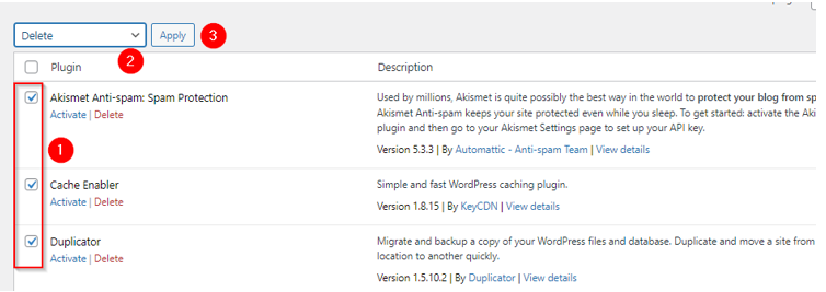 How to Backup Your WordPress Site - Delete Multiple Plugins