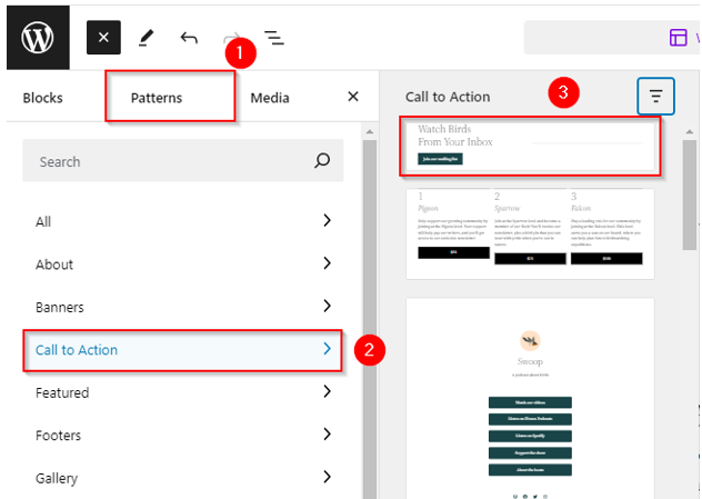 How to Create a WordPress Landing Page - Add Call to Action Pattern