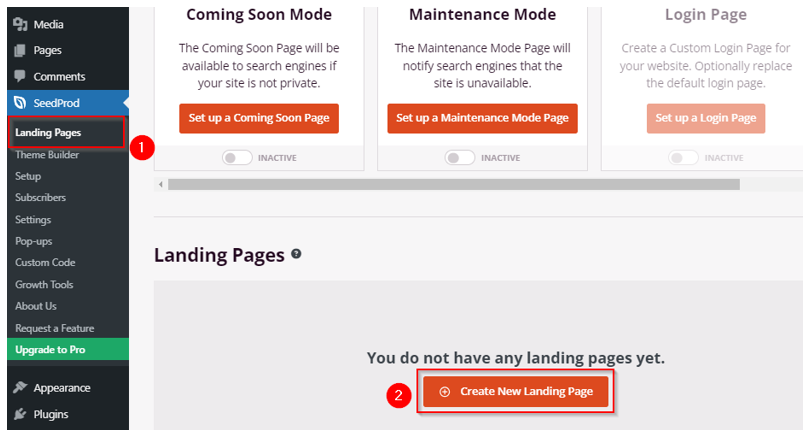 How to Create a WordPress Landing Page - Create New Landing Page