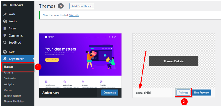 How to Create a WordPress Landing Page - Activate Child Theme