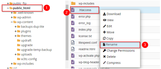 Fix the WordPress 500 Internal Server Error - Rename .htaccess File