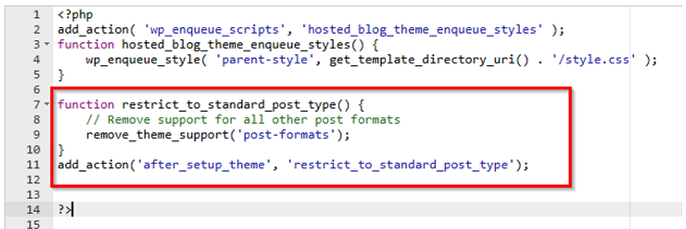 How To Create A WordPress Child Theme - Limit Blog Post Formats to Standard Type Only