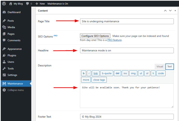 WordPress Hacked - Check, Repair, Prevent - Customize Maintenance Page