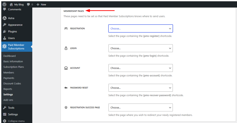 Create a Membership Website in WordPress - Choose Pages