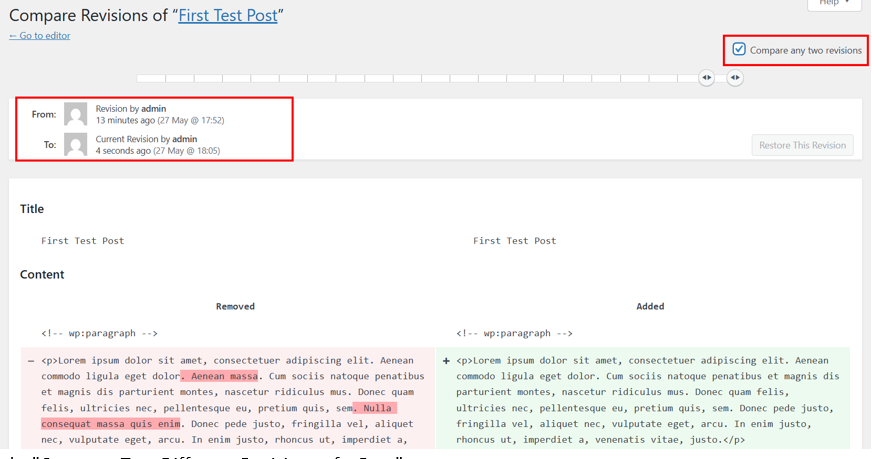 Undo Changes In WordPress - Compare Two Different Revisions of a Post