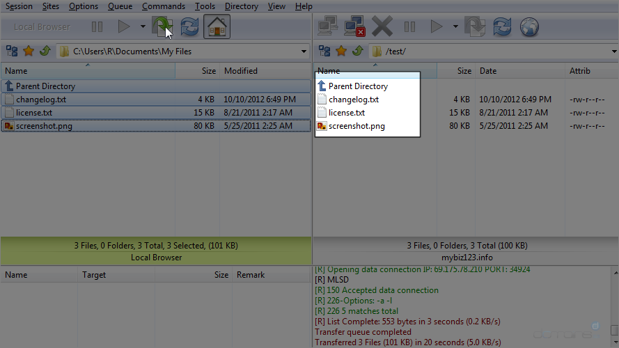 Upload Files Using - Files Uploaded Screen