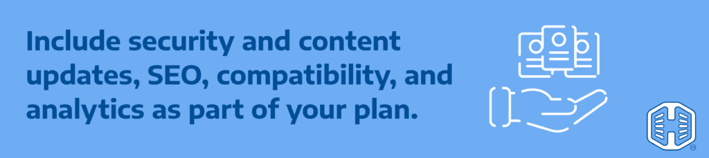 Strip Banner Text - Include security and content updates, SEO, compatibility, and analytics as part of your plan.
