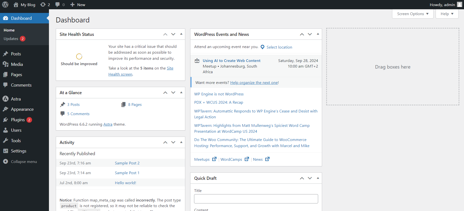 Change Date And Time For A WordPress Website - WordPress Dashboard